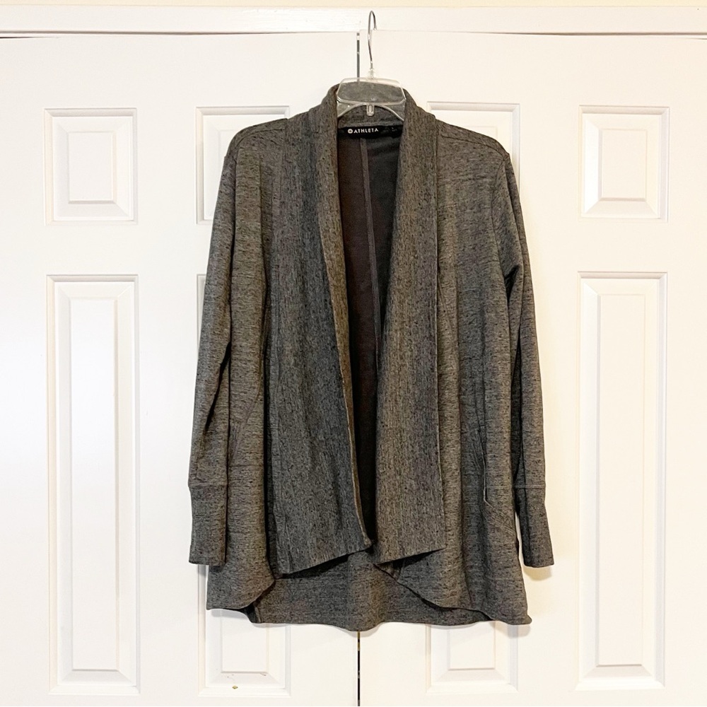 Athleta gray open front long sleeve cardigan with pockets. Size Women's Large - Picture 3 of 15
